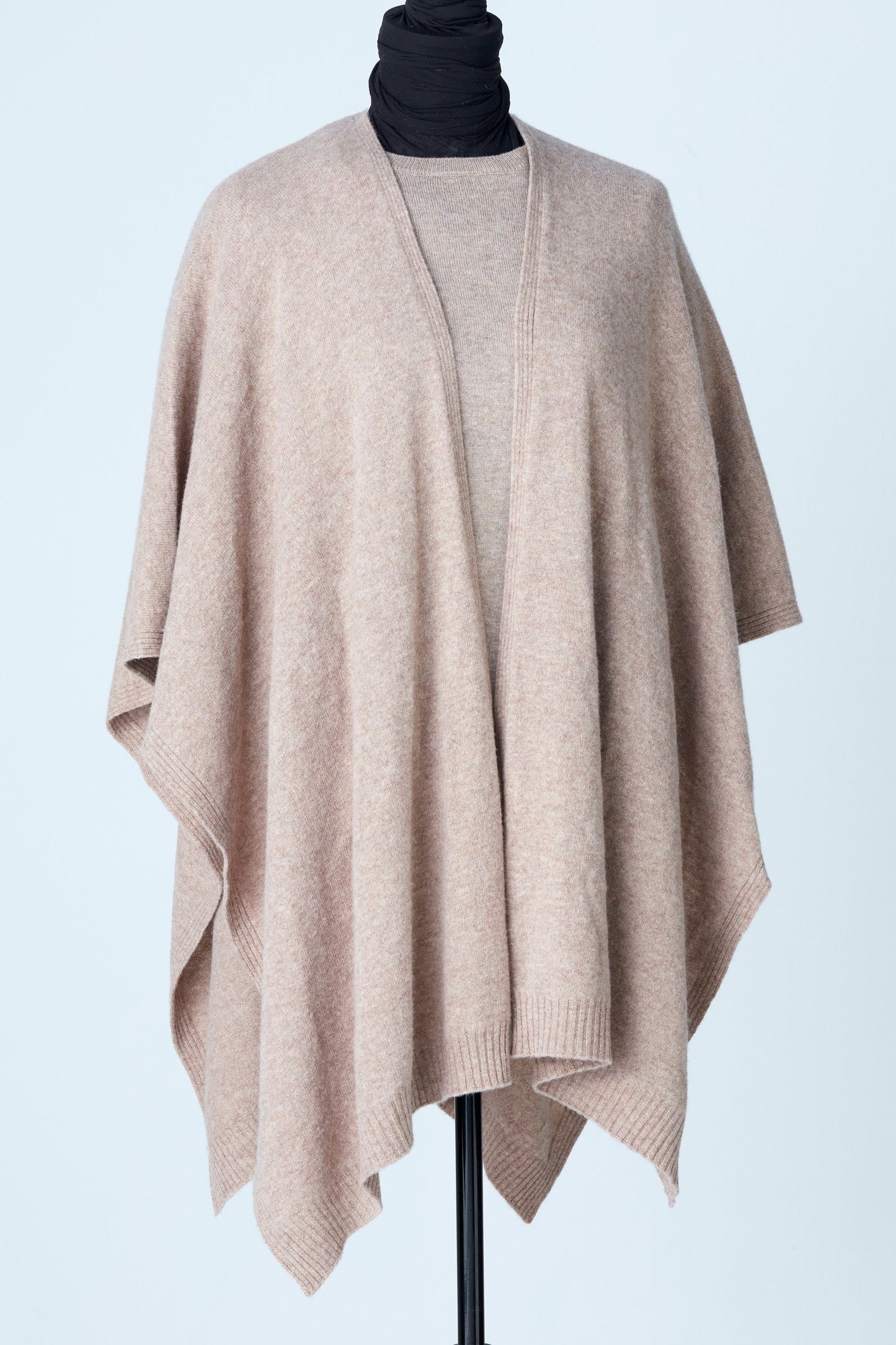 Beige Open Poncho Cashmere