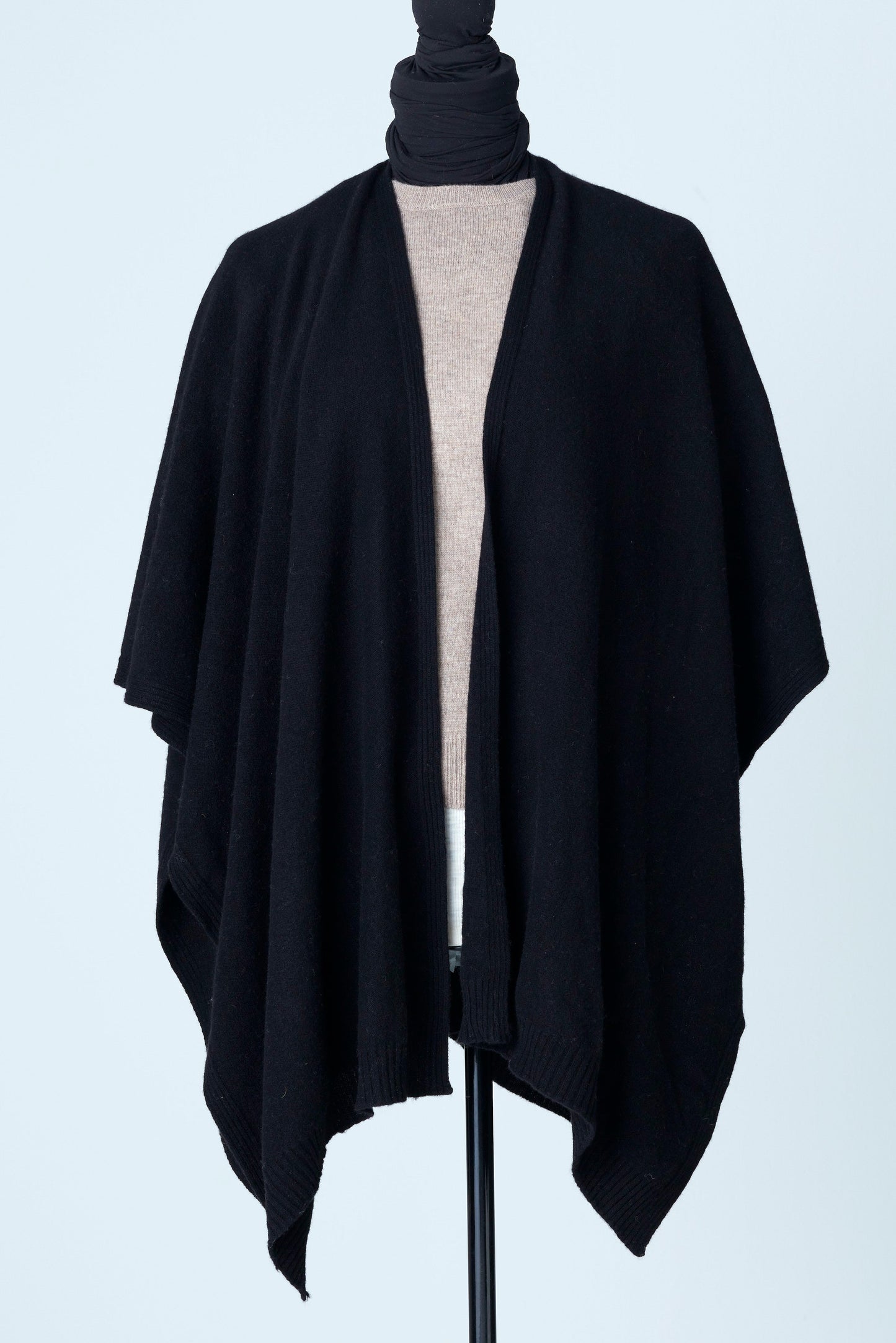 Black Open Poncho Cashmere