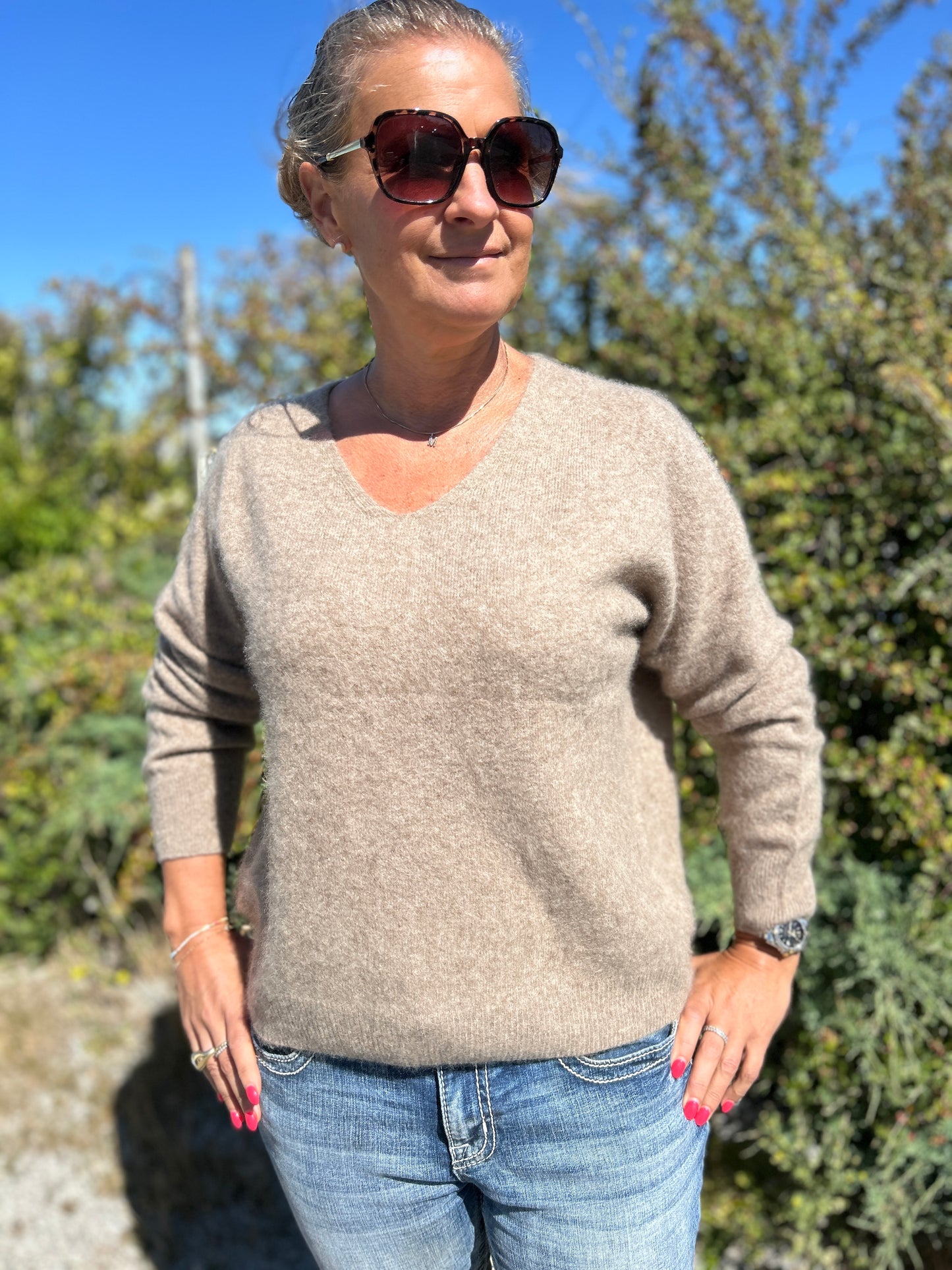 Nyhet! Borstad Kashmirtröja V-Neck - Madeleine