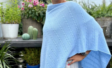 Cable knit cashmere poncho
