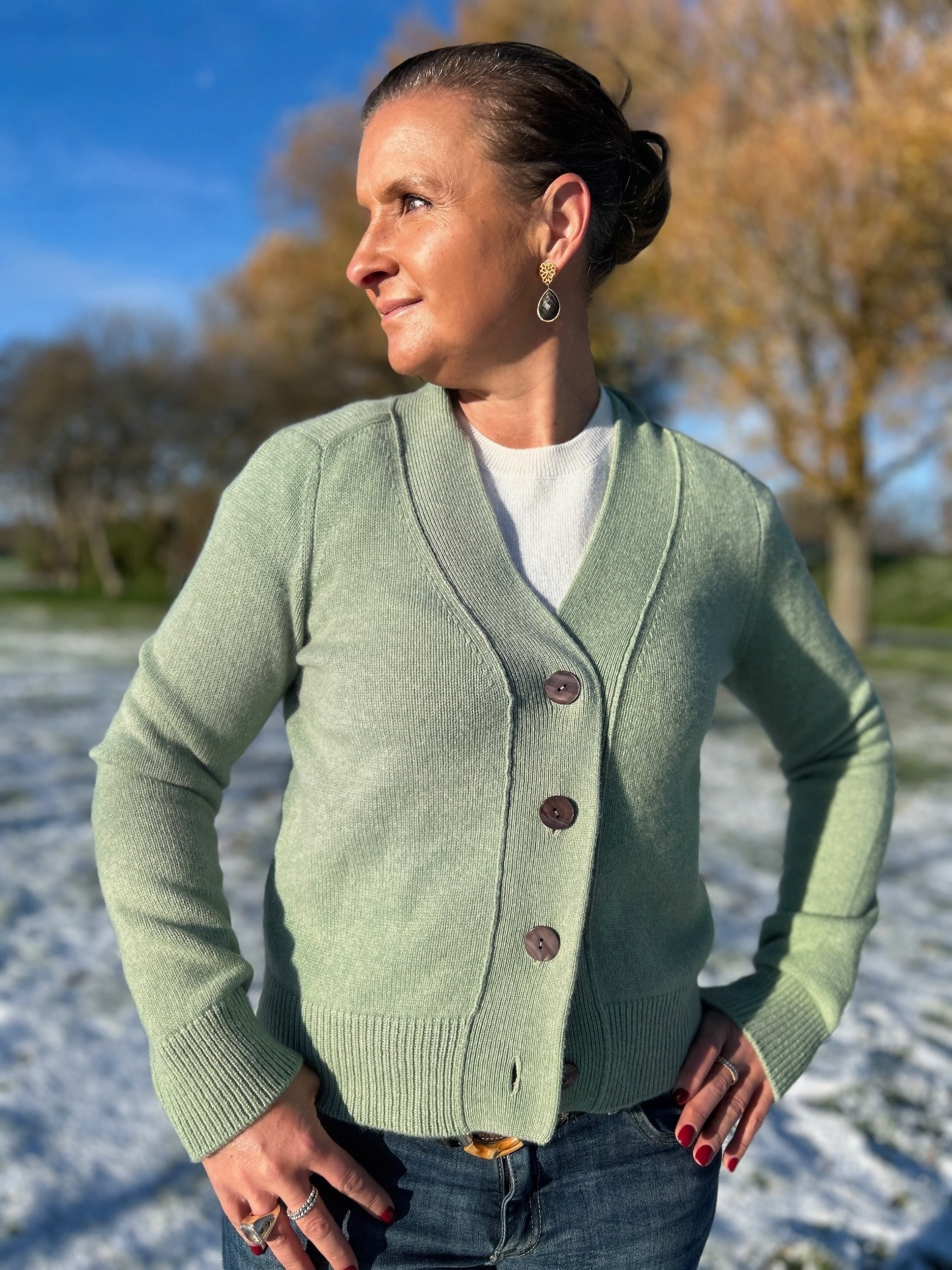 Kashmir kofta för dam - Pistage grön – Mi&Cashmere
