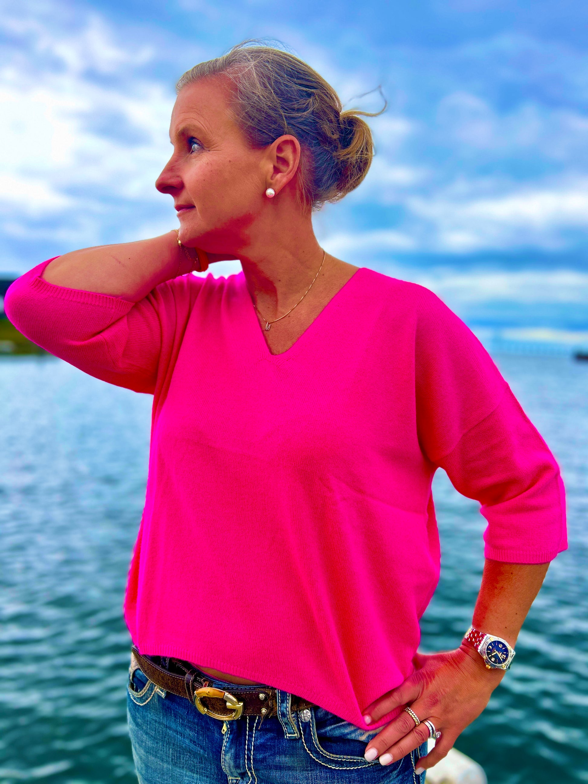 Neonrosa kashmirtröja för dam