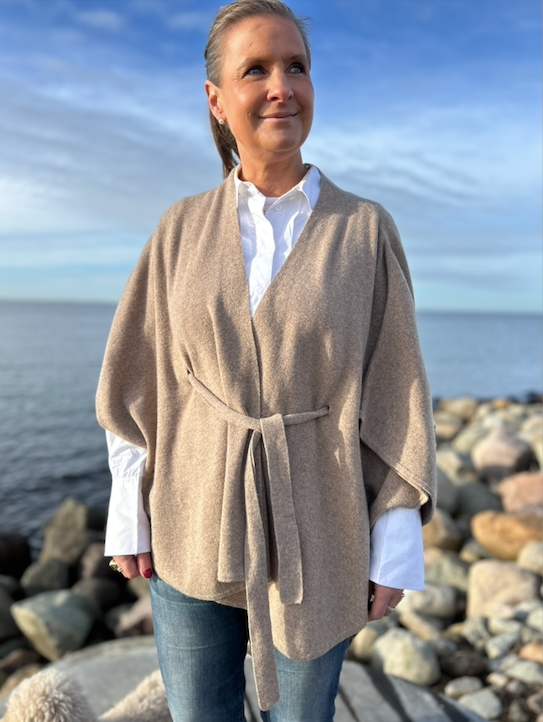 Beige cardigan med knytband