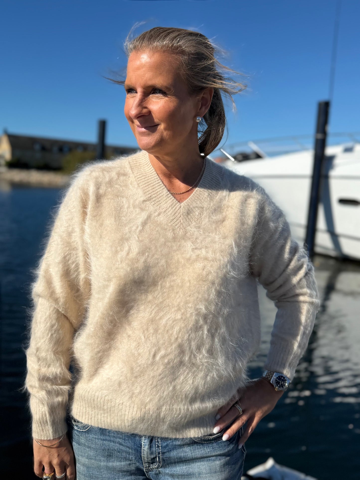 Victoria – Borstad cashmeretröja med V-ringning