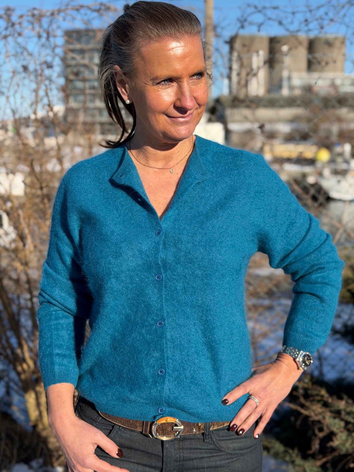 Petrol blå kofta dam