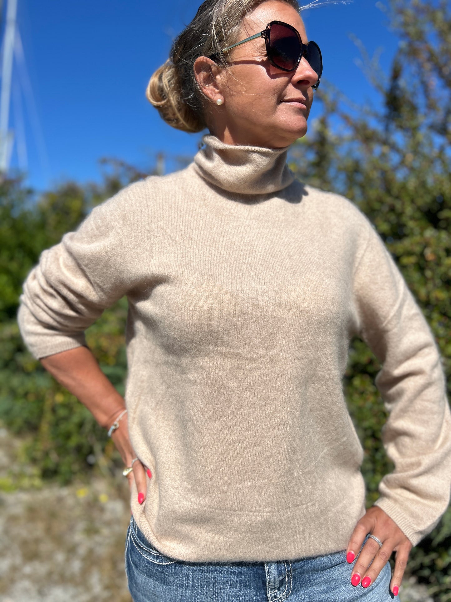 Kashmir polo dam turtleneck i sand