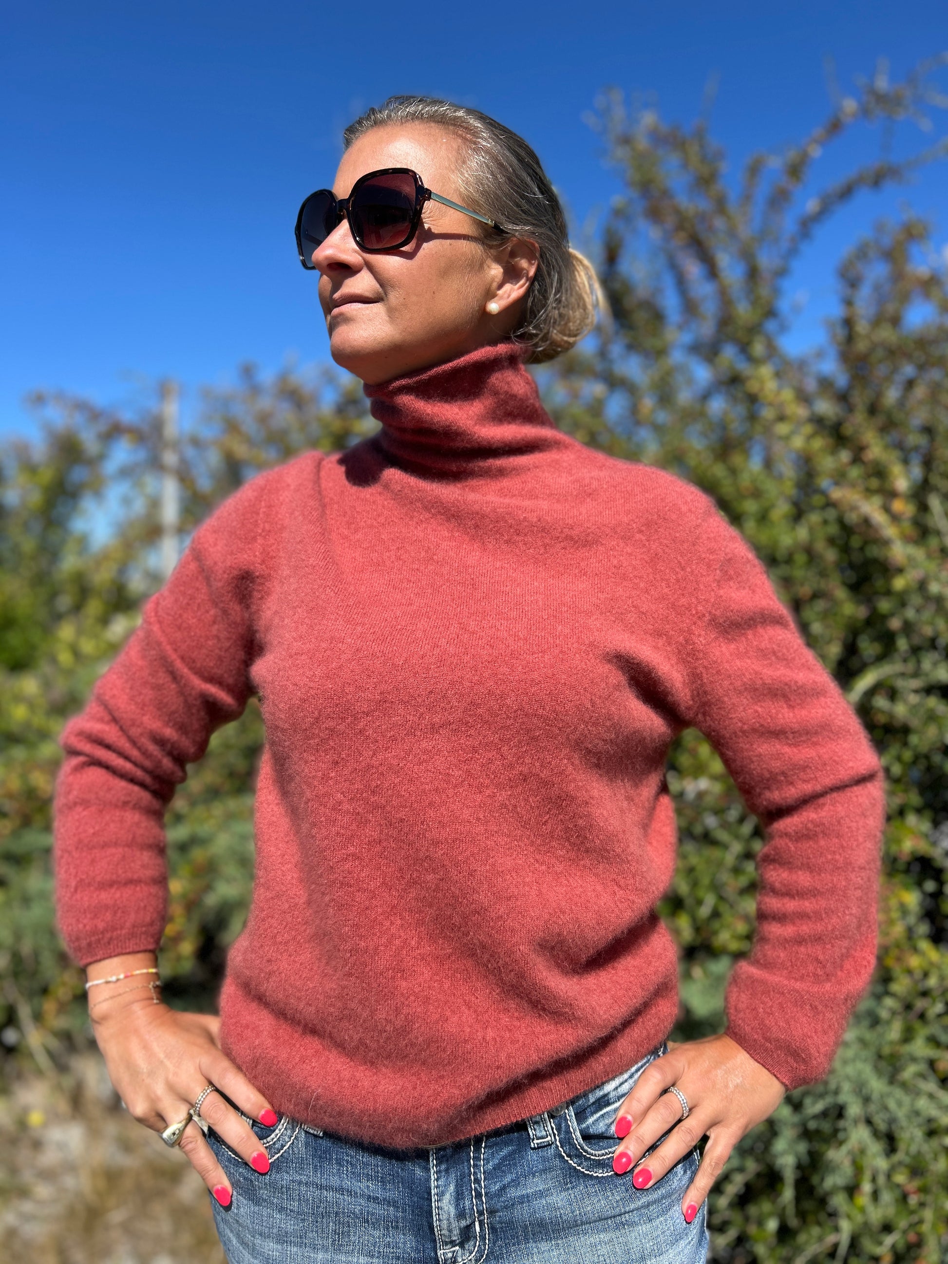 Kashmir polo dam turtleneck i roströd