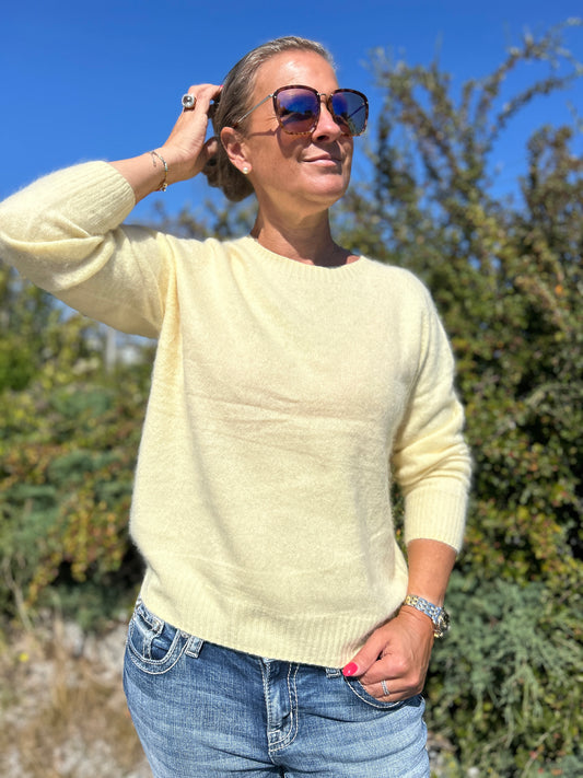 Kashmirtröja dam rund hals gul