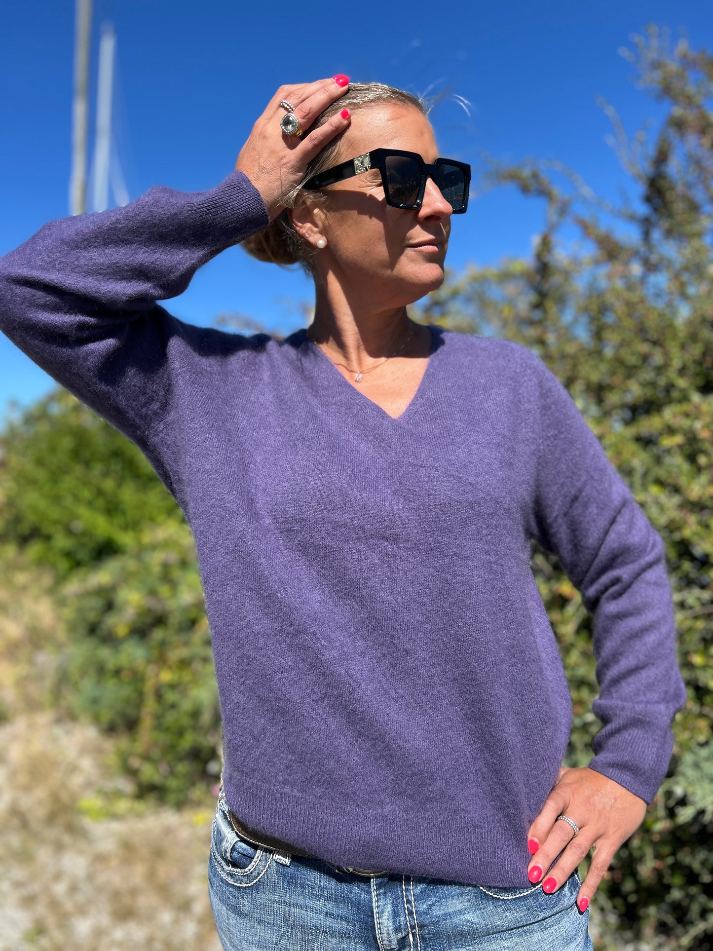 Kashmirtröja dam v-neck lila