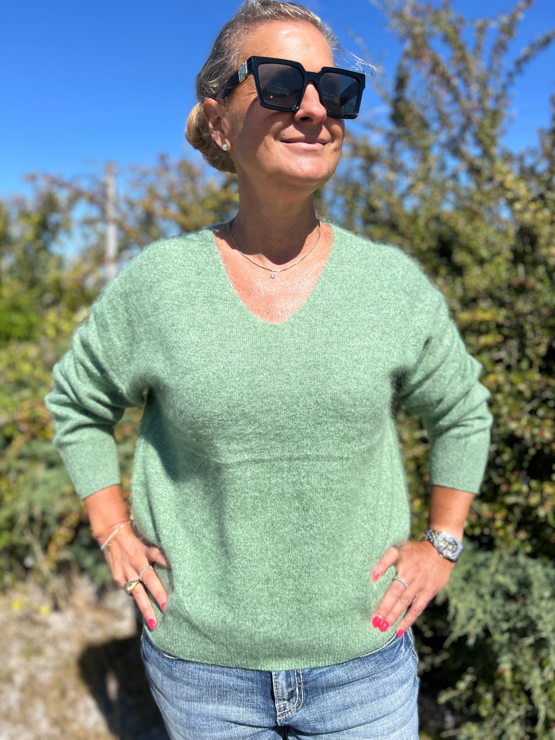 Kashmirtröja dam v-neck ljusgrön