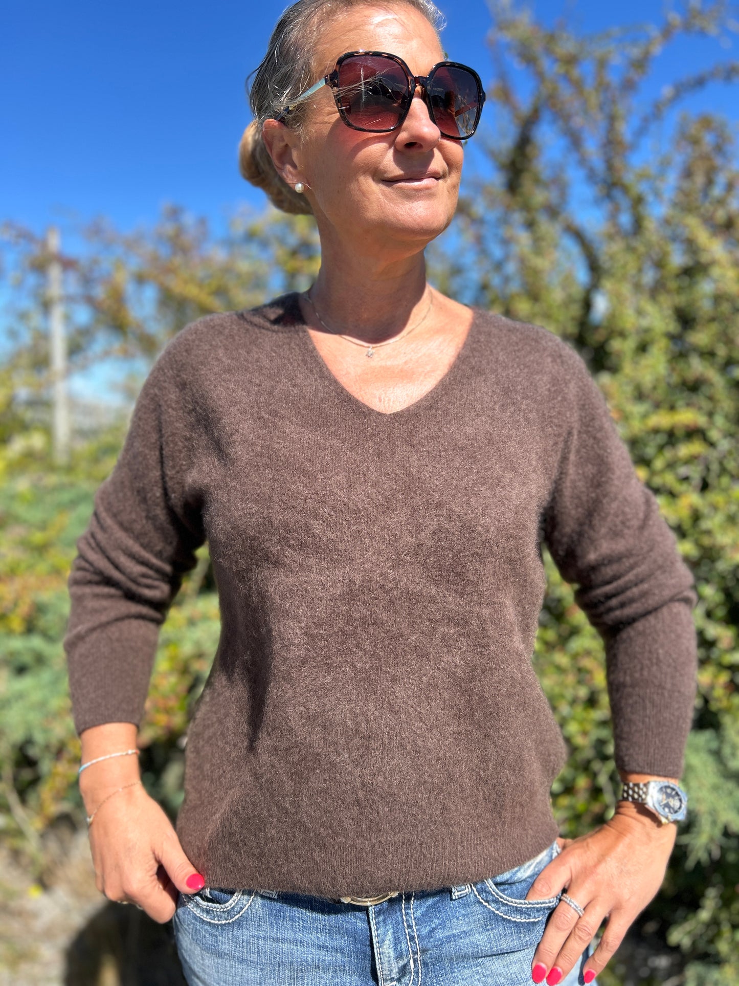 Nyhet! Borstad Kashmirtröja V-Neck - Madeleine