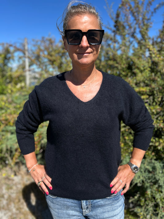 Kashmirtröja dam v-neck svart